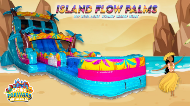 20ft Island Flow Palms Dual Lane Hybrid — inflatable rental delivered in Leesburg, GA