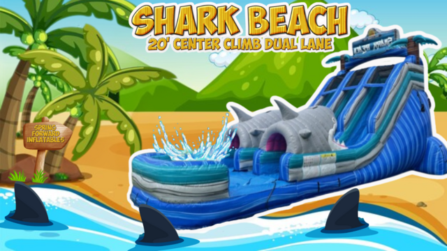 20ft Shark Beach Center Climb Dual Lane — inflatable rental delivered in Leesburg, GA